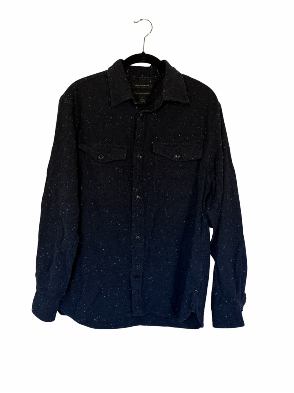 Banana Republic Donegal Flannel Organic Cotton Navy Button-Down Workwear M Shirt